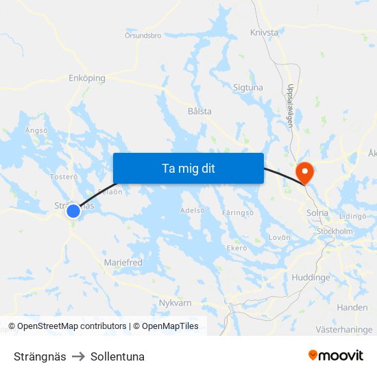 Strängnäs to Sollentuna map