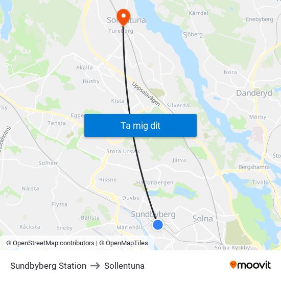 Sundbyberg Station to Sollentuna map