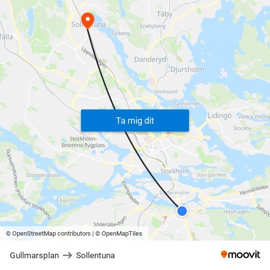 Gullmarsplan to Sollentuna map