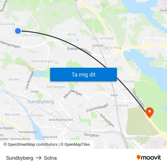 Sundbyberg to Solna map