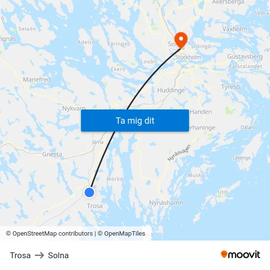 Trosa to Solna map