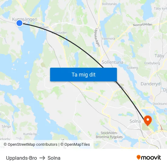 Upplands-Bro to Solna map
