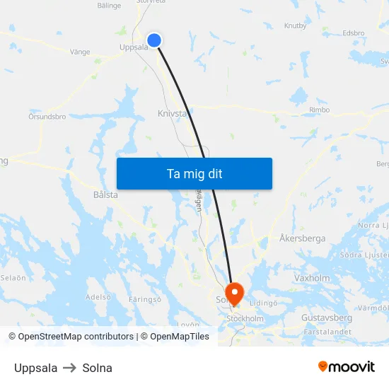 Uppsala to Solna map