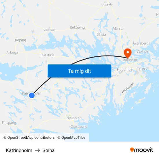 Katrineholm to Solna map