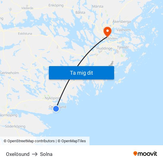 Oxelösund to Solna map