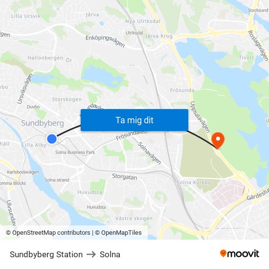 Sundbyberg Station to Solna map