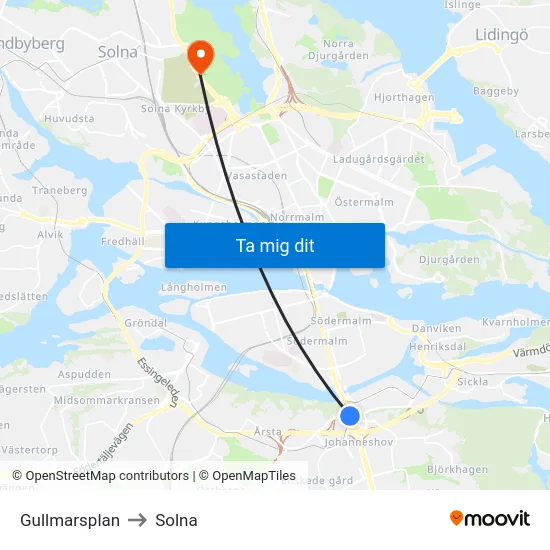 Gullmarsplan to Solna map