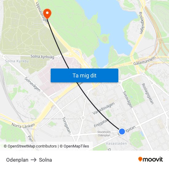 Odenplan to Solna map