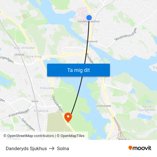 Danderyds Sjukhus to Solna map