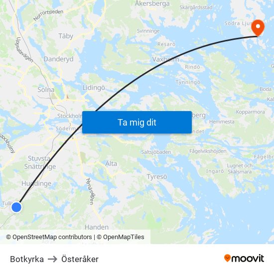 Botkyrka to Österåker map