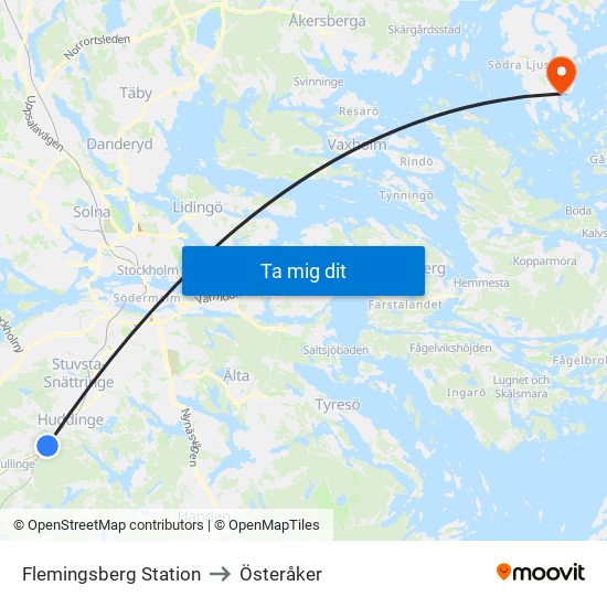 Flemingsberg Station to Österåker map
