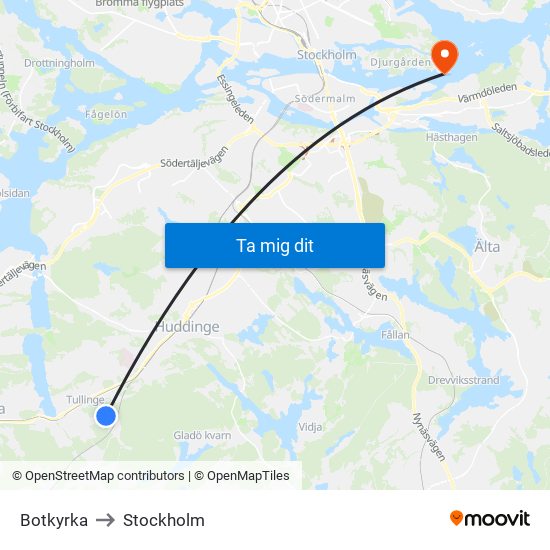 Botkyrka to Stockholm map