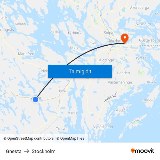 Gnesta to Stockholm map