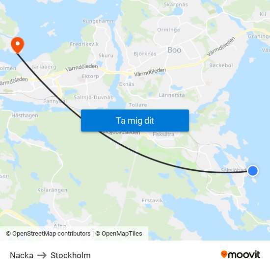 Nacka to Stockholm map