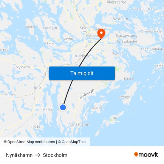 Nynäshamn to Stockholm map