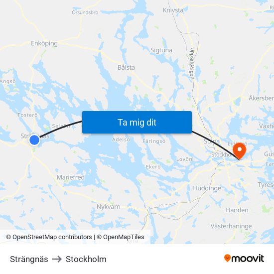 Strängnäs to Stockholm map