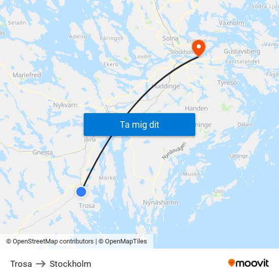 Trosa to Stockholm map