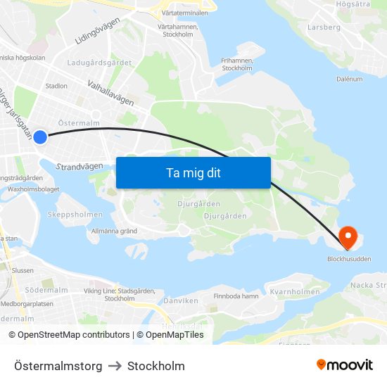 Östermalmstorg to Stockholm map