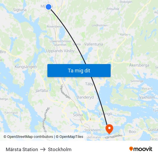 Märsta Station to Stockholm map