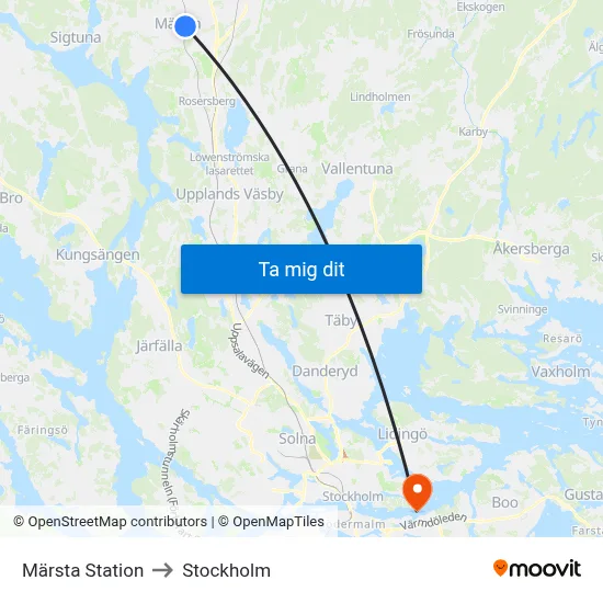 Märsta Station to Stockholm map