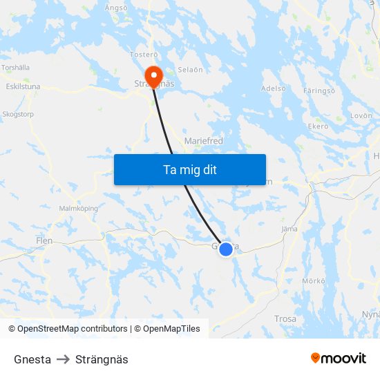 Gnesta to Strängnäs map