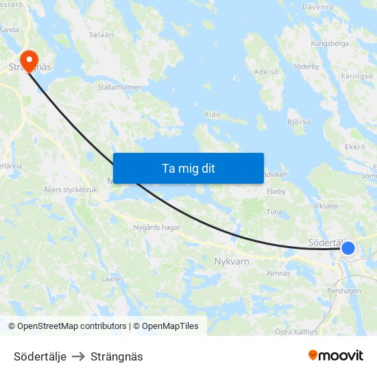 Södertälje to Strängnäs map