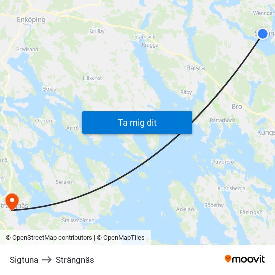 Sigtuna to Strängnäs map