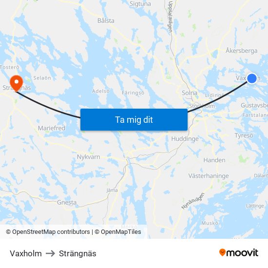 Vaxholm to Strängnäs map