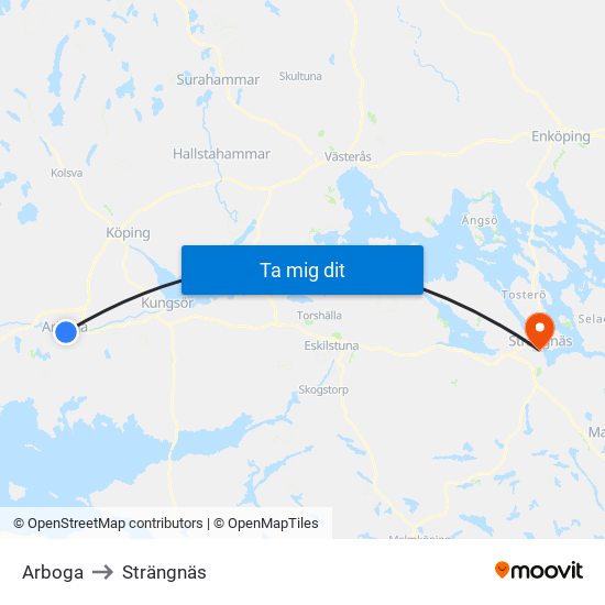 Arboga to Strängnäs map