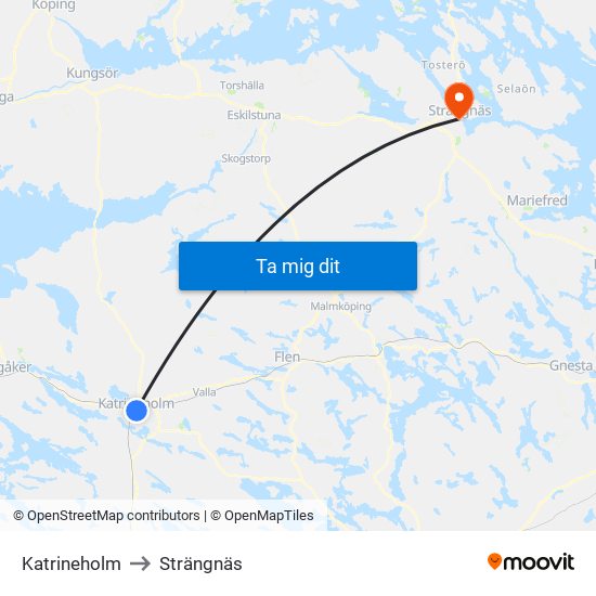 Katrineholm to Strängnäs map