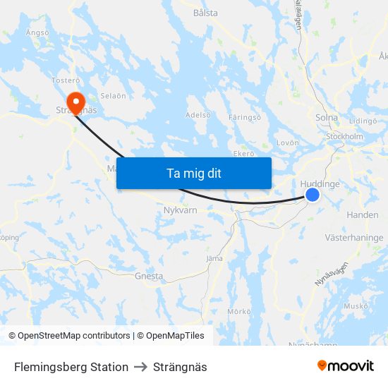 Flemingsberg Station to Strängnäs map