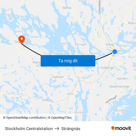 Stockholm Centralstation to Strängnäs map