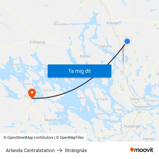 Arlanda Centralstation to Strängnäs map