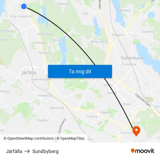 Järfälla to Sundbyberg map