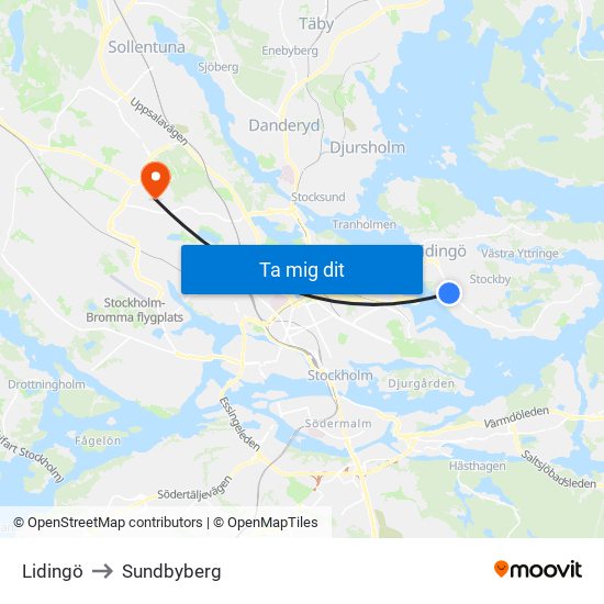 Lidingö to Sundbyberg map