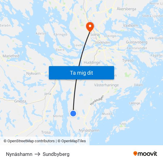 Nynäshamn to Sundbyberg map