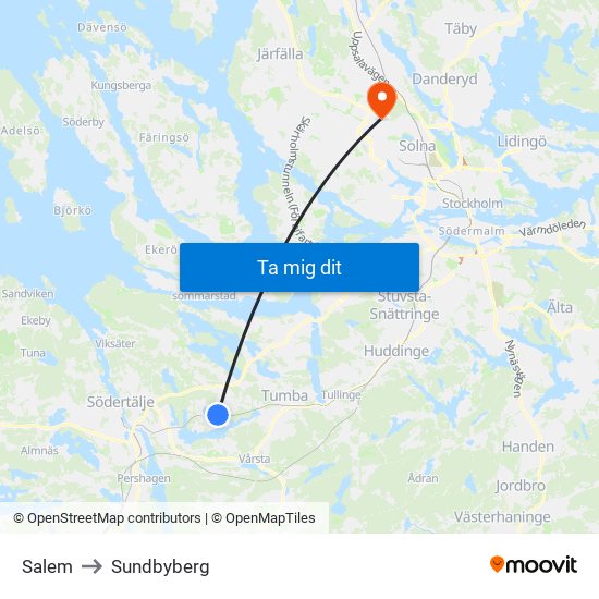 Salem to Sundbyberg map