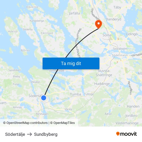Södertälje to Sundbyberg map