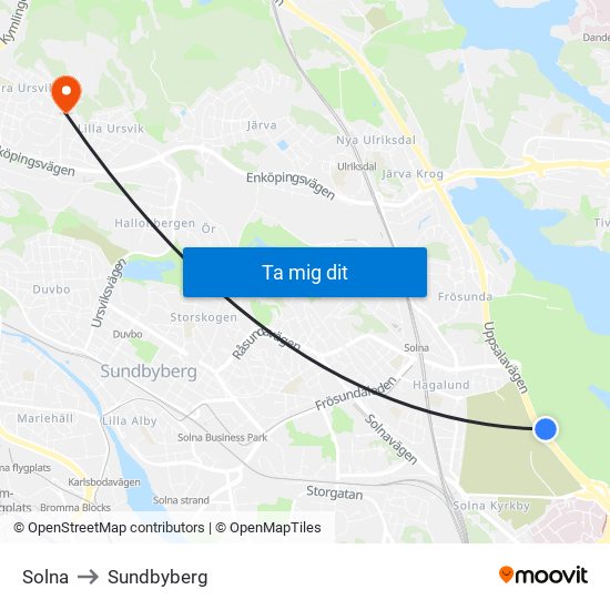 Solna to Sundbyberg map