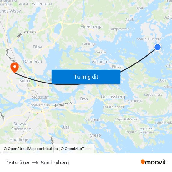 Österåker to Sundbyberg map