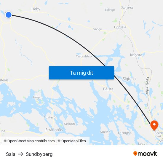 Sala to Sundbyberg map