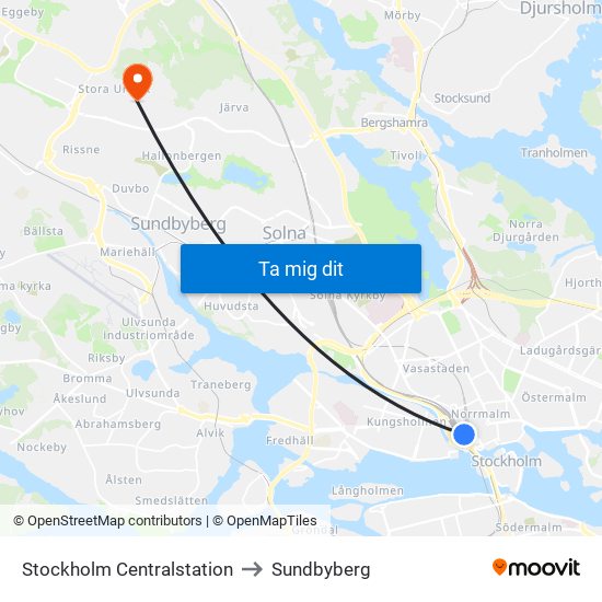 Stockholm Centralstation to Sundbyberg map