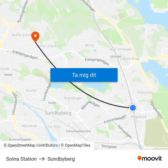 Solna Station to Sundbyberg map