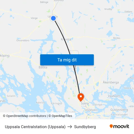 Uppsala Centralstation (Uppsala) to Sundbyberg map