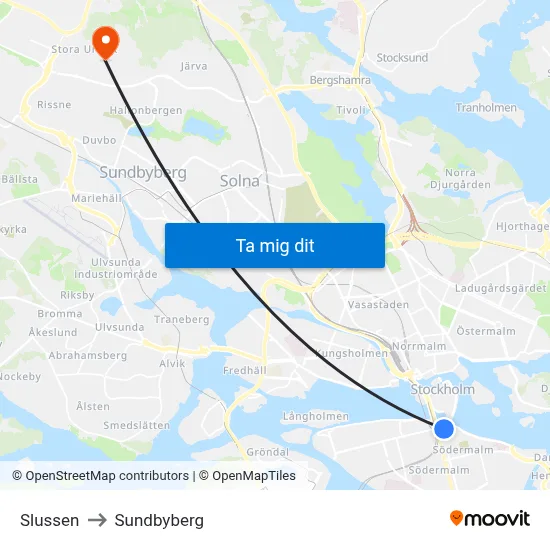 Slussen to Sundbyberg map