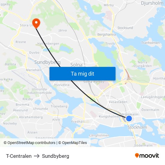 T-Centralen to Sundbyberg map