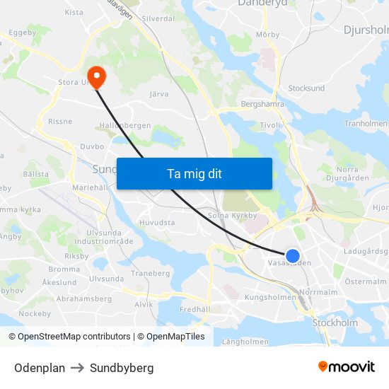 Odenplan to Sundbyberg map