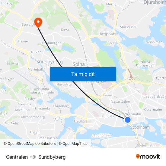 Centralen to Sundbyberg map