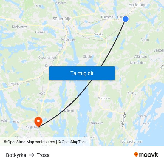 Botkyrka to Trosa map