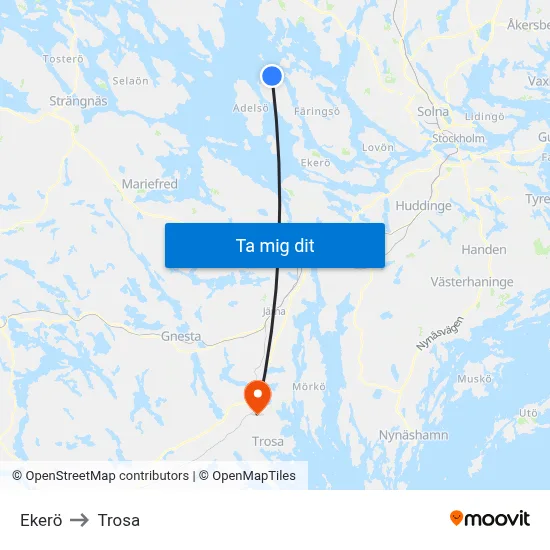 Ekerö to Trosa map
